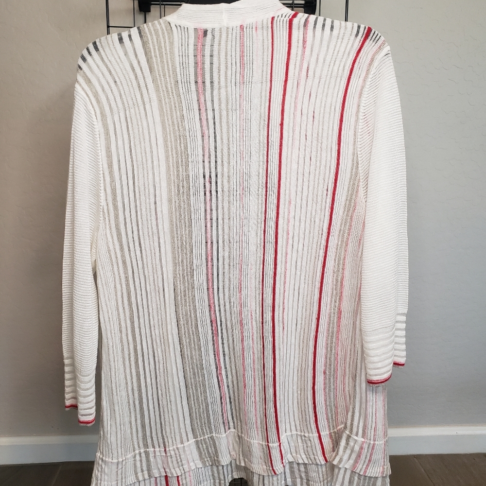 NIC + ZOE Light Sweater - white w/ gray and red vertical stripes
